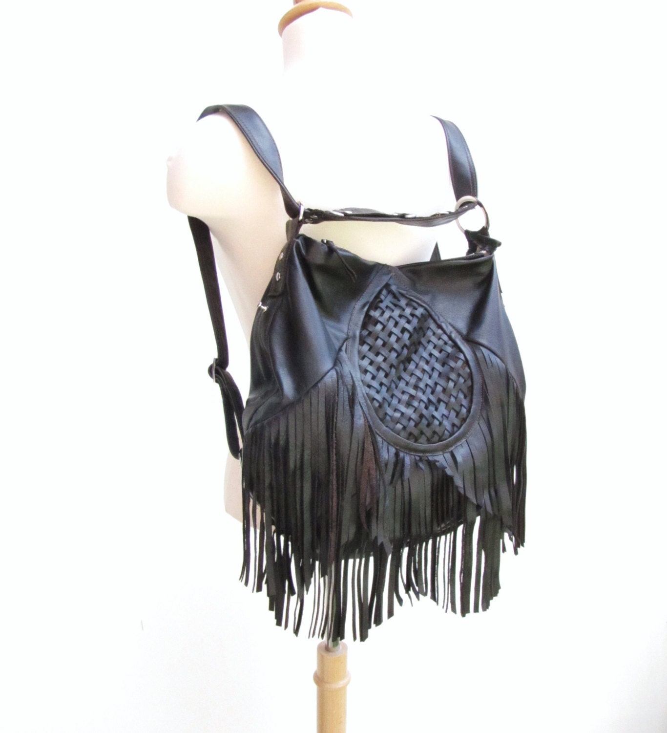 Dark brown fringe leather bag hobo style messenger by Versabella