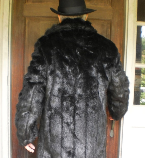 Mens Fur Coat Full Length Faux Mink Fur Over Coat Long Large