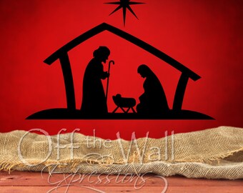 Nativity Manger Scene, Christmas vinyl wall decal, nativity scene decal, window decor