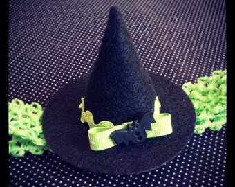 tiny witch hat on headband netting