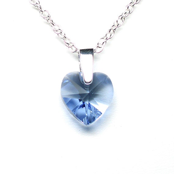 Light blue crystal heart necklace by JewelryBySarahJordan on Etsy