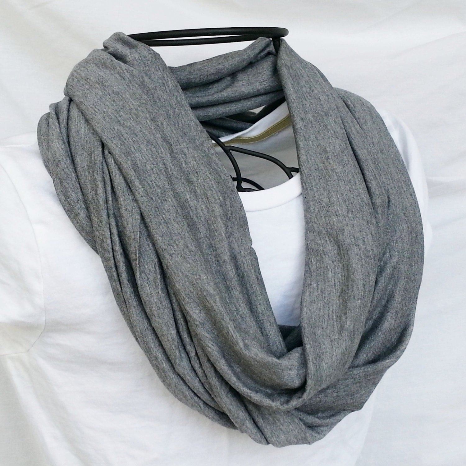 Medium Grey Jersey Knit Lightweight Slim Infinity Scarf by elgies