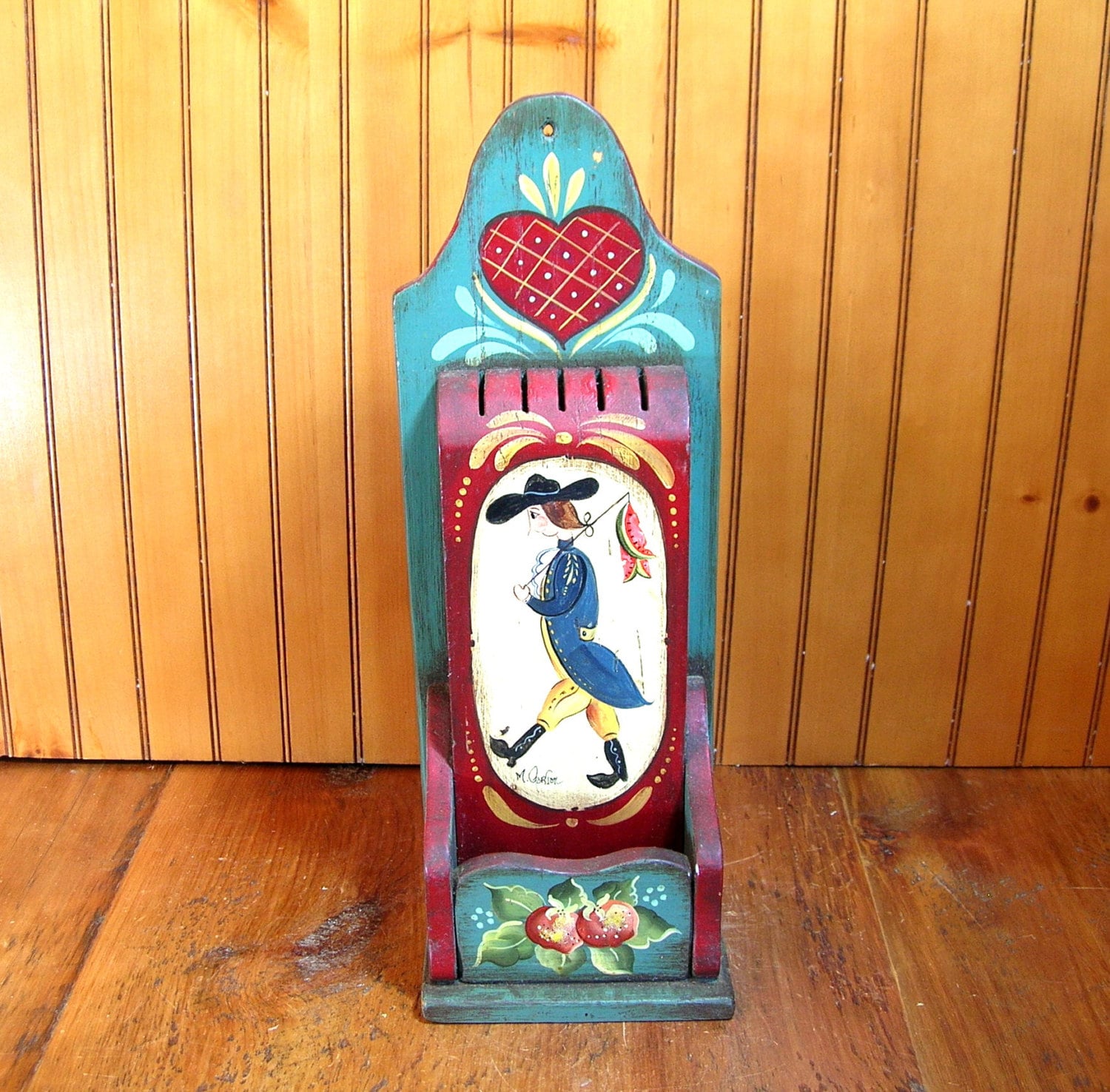 Folk Art Tole Painted Knife Holder Wall Box Haute Juice