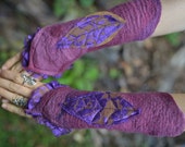 RESERVED for N - Not For Sale - Felt Fairy Pixie Leaf Lace And Leather Cuff Bracelets With Frills OOAK