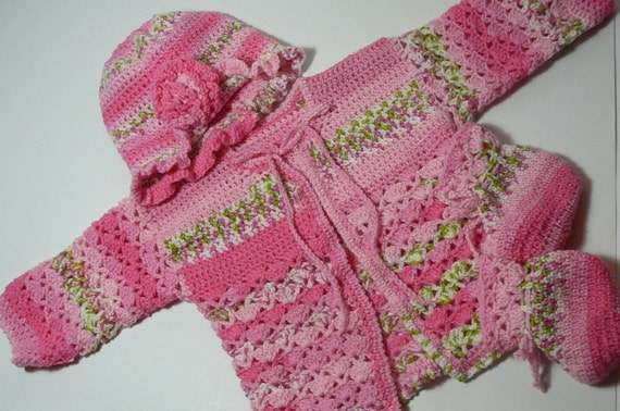 Newborn Girl Jacket Hat Booties Crochet Size