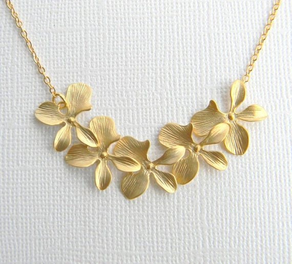 Gold Bridal Necklace Gold Orchid Cascade Necklace by DanaCastle