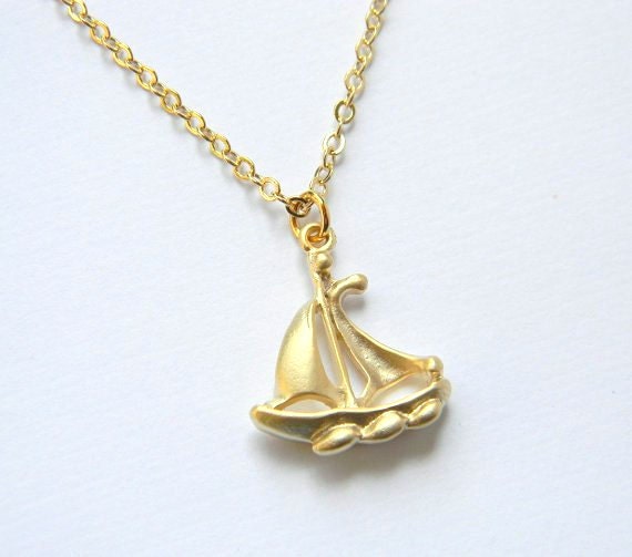 Gold Sailboat Necklace Gold Boat Necklace Ocean Necklace