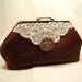 Brown Irridescent Silk Clutch Lace Accent Gold Button