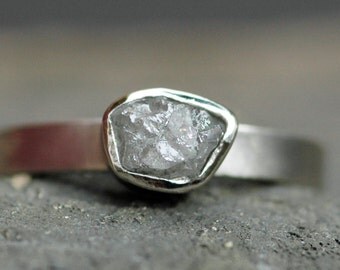 Conflict Free Rough Large Diamond Engagement Ring in 14k White, Rose, or Yellow Gold- Size D Diamonds