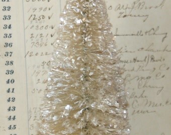 6 1/2 inch Vintage Inspired Flocked and Frosted Cream/White Bottle Brush Tree/Decoration