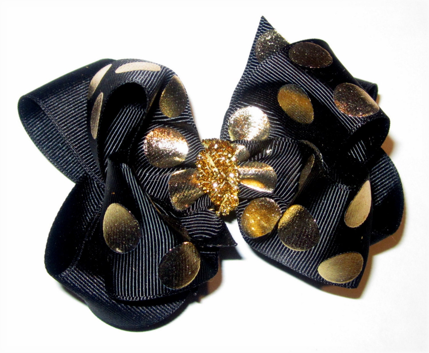 Gold Hair Bow Gold glitter hairbow Black Double Layered Hair