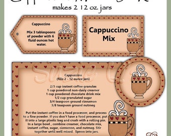 Make your own Cappuccino Mix in a Jar - Labels, Tag and Recipe - Digital Printable Kit - Great Gift Idea - Immediate Download