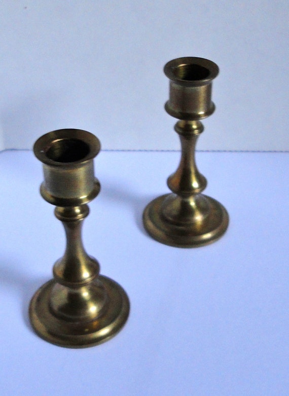 Vintage Miniature Solid Brass Candle Holder set. by Cosasraras