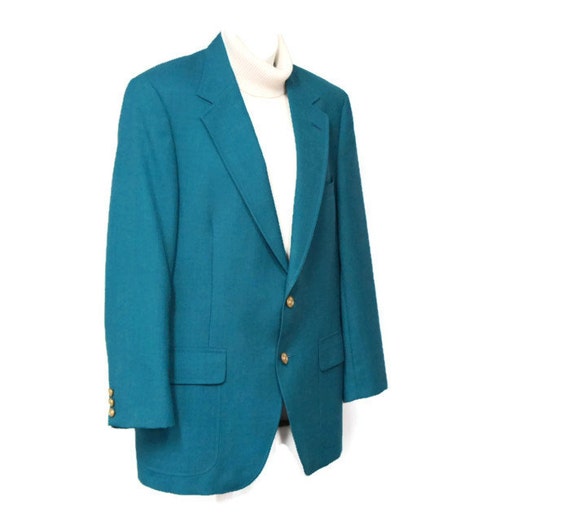 Teal Blue Blazer / Men's Vintage Jacket / Sport Coat