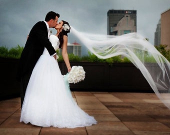 bridal wedding veil Single layer cathedral elegant abusymother 108 white, ivory or diamond