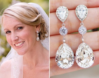 Weddings Jewelry Earrings Bridal Earrings Bridesmaid Earrings Dangle Earrings Swarovski Crystal Cubic Zirconia Tear Drop Earrings (E-B-0008)