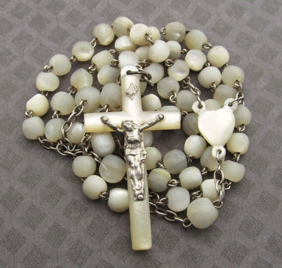 Antique French Catholic Mother of Pearl Rosary