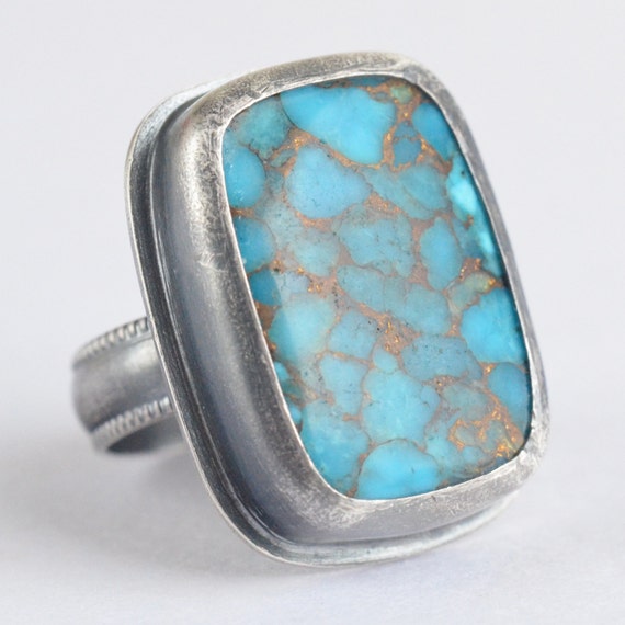 large turquoise sterling silver cocktail ring size 8