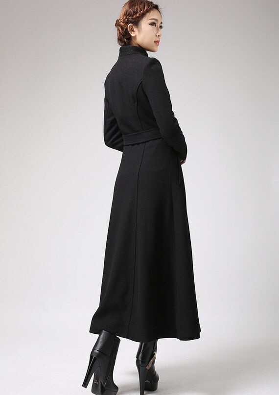 Black coat dress coat mandarin collar long coat womens