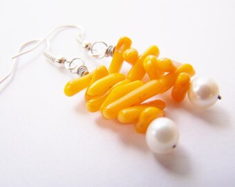 Orange Groves - Authentic Pearls & Real Coral Earrings- Affordable gifts - bridesmaid sets- beach weddings