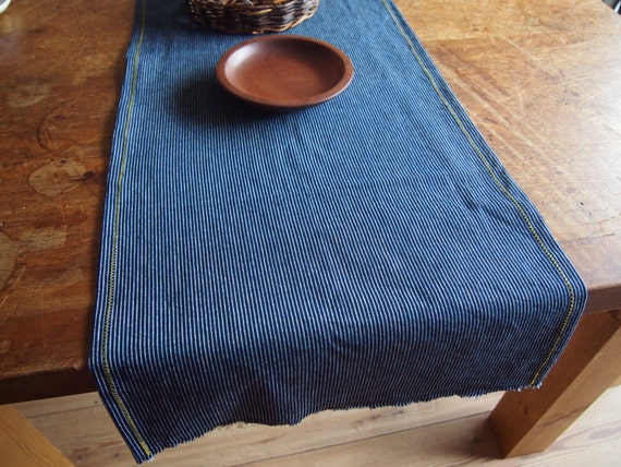 handmade blue blue striped runner indigo Table white table Japanese runner dark japanese  pin