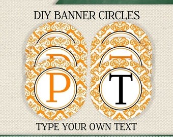 HALLOWEEN EDITABLE INSTANT Download Printable Editable Orange Damask Circle Banner (Digital File)
