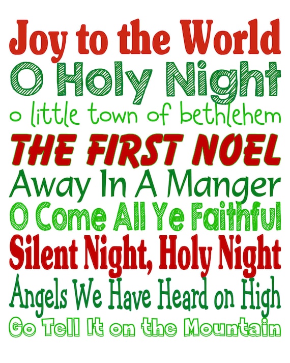 Christmas carols subway art digital sign printable wall