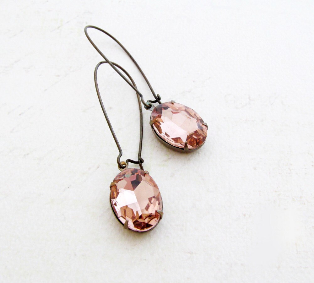 Peach Rhinestone Earrings Peach Earrings Dangle Earrings