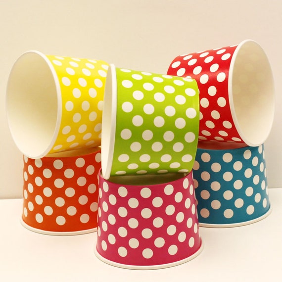 Paper Ice Cream Cups.,10 Jumbo 16 oz. Polka Dot Ice Cream Cups, Party Cups, Ice Cream Cups ,Paper Food Cups, Gelato Cups, Dessert Cups, Il_570xn