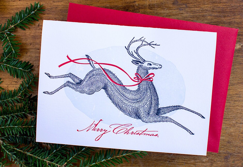 Pen flourish Christmas deer retro style by echoletterpress