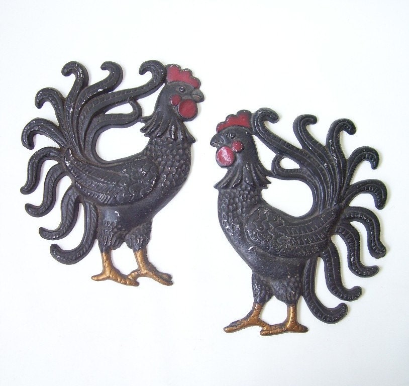 vintage 50's metal rooster wall hanging black by RecycleBuyVintage