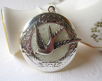 Photo Locket, Bird Locket, Stained Glass, Keepsake Jewelry, Silver locket, Glass Locket, Locket Jewelry, Bird Jewelry