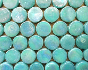 20mm Teal Aquamarine Penny Round Iridescent Glass Mosaic Tiles/Mosaic Pieces/Mosaic Supplies/Craft/Jewelry Supply