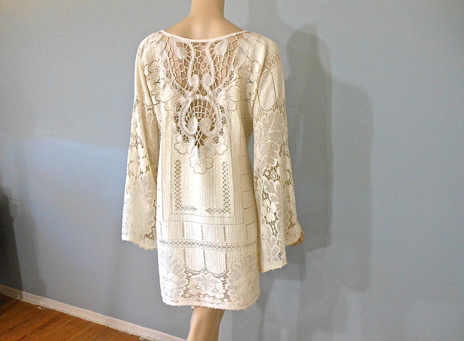 Short LACE Wedding Dress Hippie CrOcHeT Dress by MuseyClothing