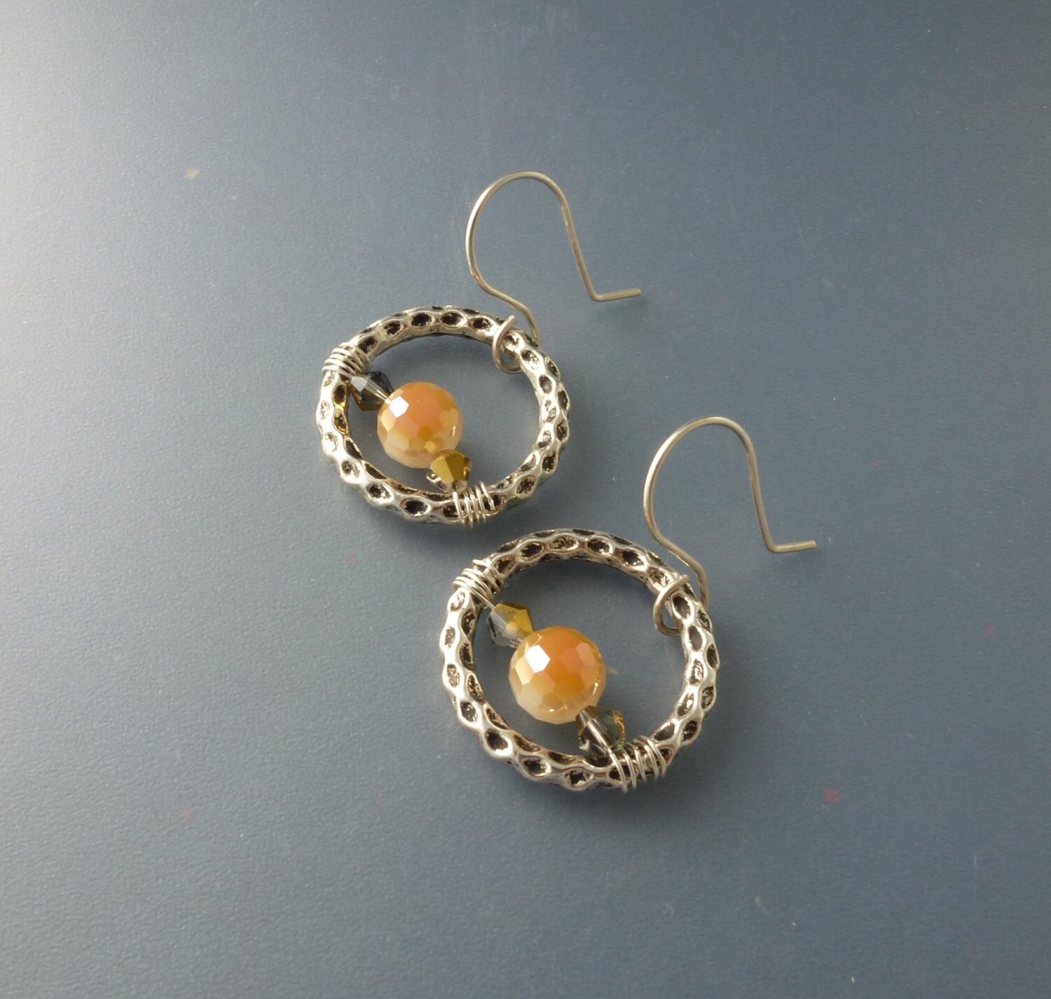 Circle and Crystal Wire Wrapped Earrings with by beadinggem