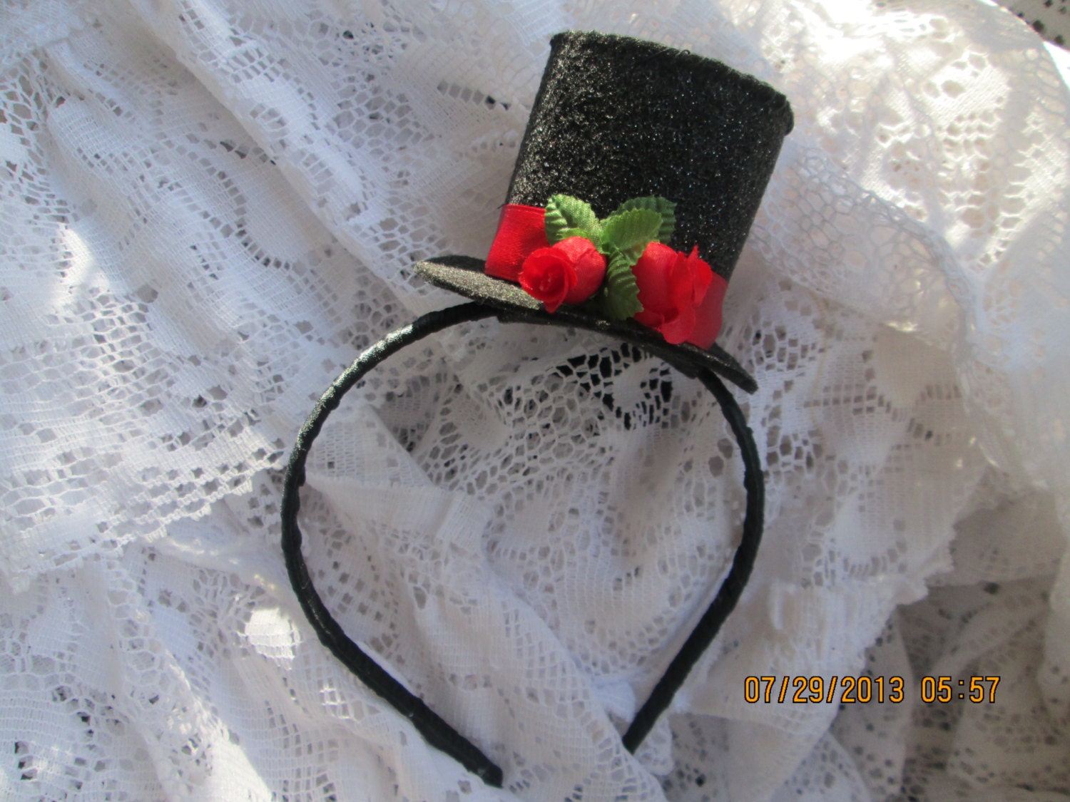 Mini top hat headband black sparkle mini by IsabellasHatsandBows