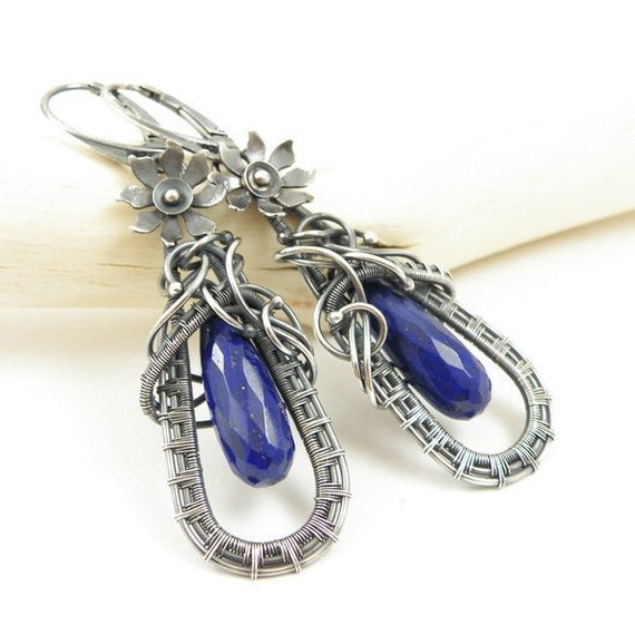 Sterling wire wrap earring , long dangle earring , wire wrap jewelry