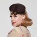 Vintage 1940s Tilt Topper Hat Chocolate Brown Wool Felt Button Beret Fall Fashions