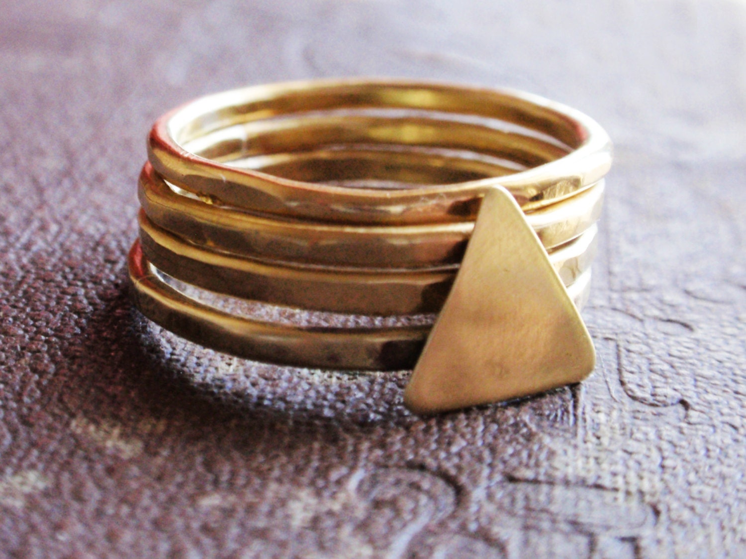 Stacking gold brass rings hammered gold brass ring set set