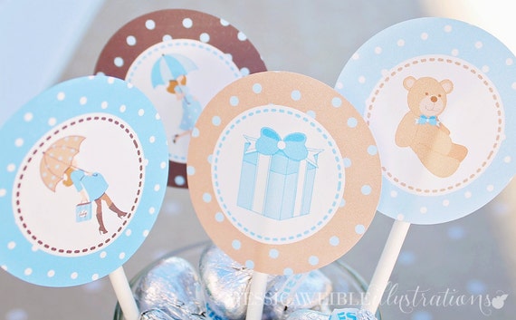 Baby Bump Blue Theme - Printable Party Tags - Cupake Toppers - Printable Party Favors - Boy Baby Shower Party Printables Il_570xn