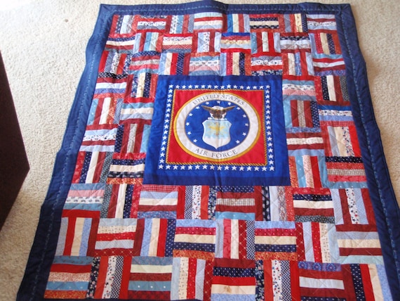 U S Air Force Quilt 44 x 53 inches red white blue by Craftsbyjane