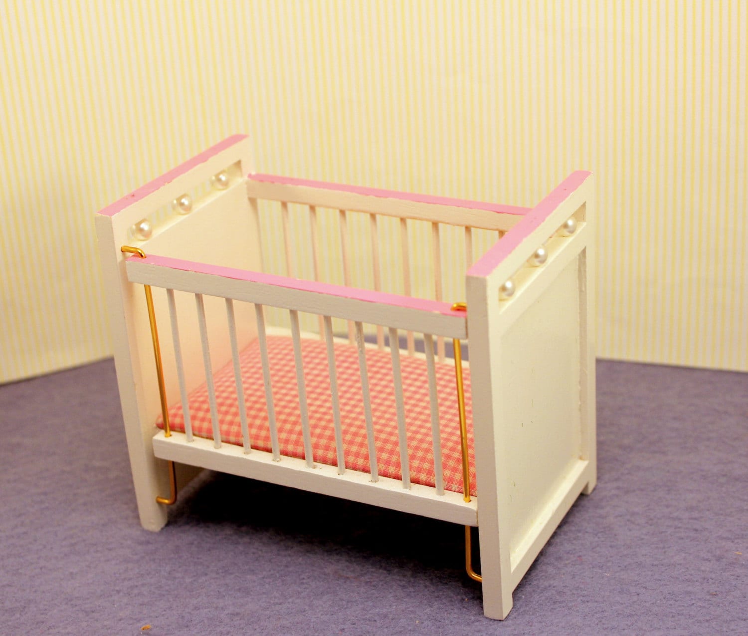 Miniature Dollhouse Bed Baby Crib Nursery Furniture