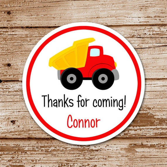 Set of 12 / Dump Truck Favor Tags, Stickers / Personalized / Vehicles (Choice of Color) Il_570xn