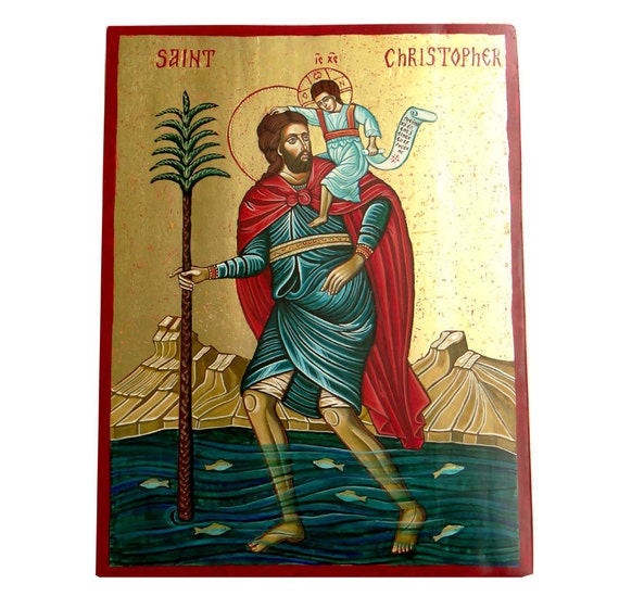 Saint Christopher Handpainted Icon Original on wood 12 by iconsart