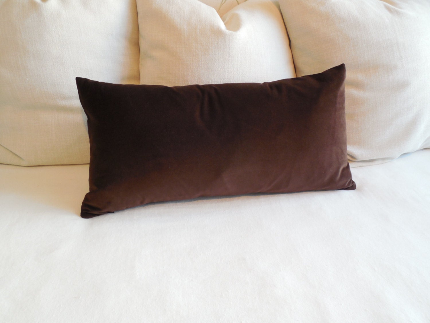 CHOCOLATE brown velvet lumbar decorative bolster pillow 13x26