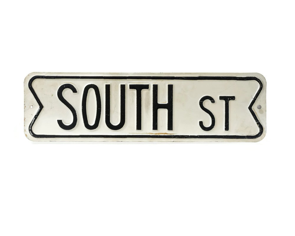Vintage Metal Street Sign South St Industrial Decor