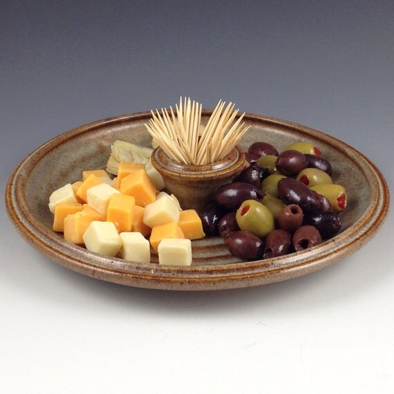 Olive Tray Serving Platter with Toothpick Holder Olive