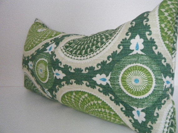 Items similar to Green Lumbar Pillow, Green White throw pillow cover, emerald Green Pillows ...