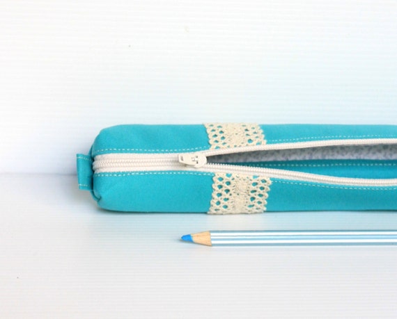 Turquoise Blue Pencil Case Zipper Pencil Case Small Cosmetic