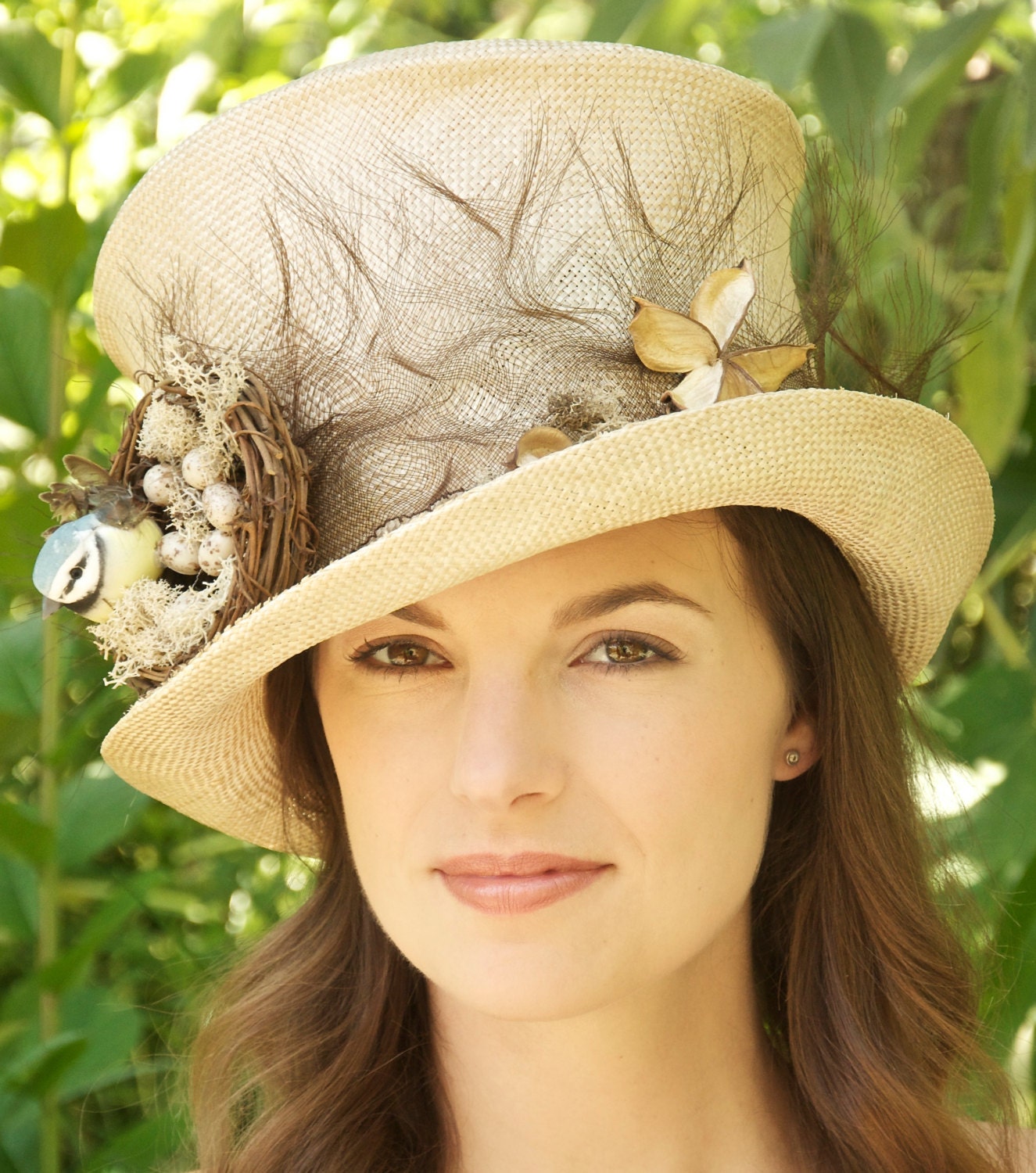 Bird's Nest Hat. Natural Vintage Ramie Sisal Straw Hat.